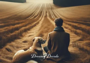dream of dog attack meaning _ The final scene shows the person and the dog sitting peacefully together in the field. The dog, now clearly a gentle, friendly breed, is lying calmly beside the person. This image conveys a resolution of the initial anxiety, suggesting understanding and harmony between human and animal.