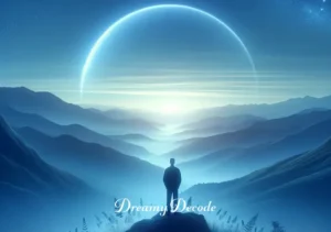 biblical meaning of blue in a dream _ Finally, the person standing atop a hill at dusk, overlooking a valley bathed in soft blue twilight, signifying peace, fulfillment, and spiritual awakening in a dream.