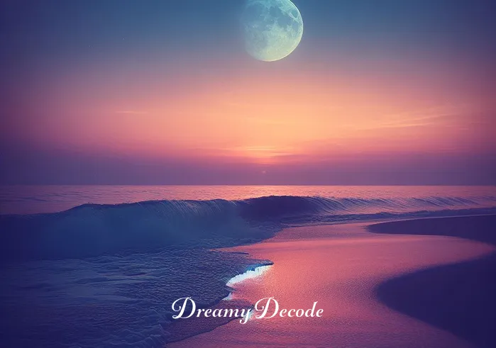 blue dream jhene aiko meaning _ A serene beach scene at twilight, symbolizing the beginning of a journey in "Blue Dream" by Jhené Aiko. Gentle waves kiss the shore under a sky transitioning from orange to purple, conveying a sense of calm and introspection.