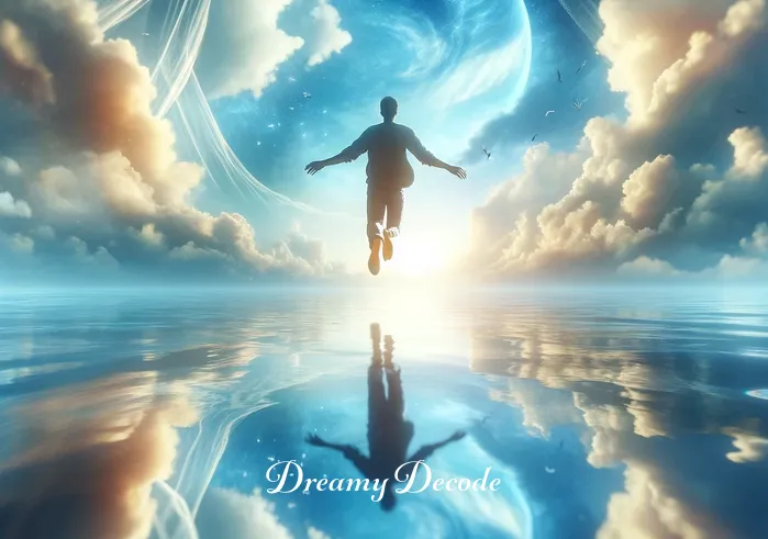 blue dream meaning _ Transition to a scene where the dreamer is flying over a vast, tranquil ocean reflecting the blue of the sky. The dreamer