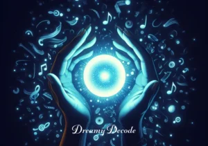 blue dream meaning jhene aiko _ A close-up of a pair of hands holding a glowing blue orb, representing inspiration and creativity. The hands are surrounded by scattered musical notes and symbols, signifying the artistic muse behind Jhené Aiko's "Blue Dream."