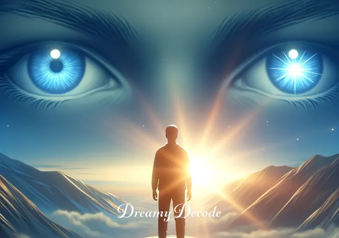 blue eyes dream meaning _ The final scene depicts the person standing atop a hill at dawn, looking content and enlightened, with the image of the blue eyes fading in the first light of day, indicating a resolution and understanding of the dream.