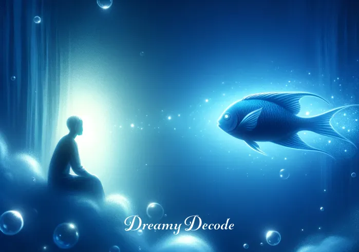 blue fish dream meaning _ The dream concludes with the dreamer and the blue fish facing each other, surrounded by a gentle, glowing light in the deep ocean. This scene symbolizes the dreamer's understanding and acceptance of the insights gained from the dream, as the blue fish swims away, leaving a trail of luminescent bubbles.