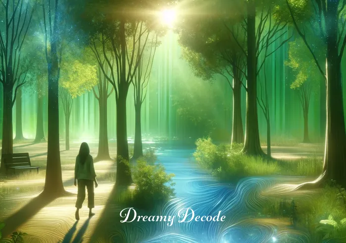 blue in dream meaning _ In the next scene, the dreamer is walking through a lush, green forest with a clear blue river running through it. The sunlight filters through the trees, creating dappled patterns on the ground. This serene setting signifies emotional healing and rejuvenation in dreams.