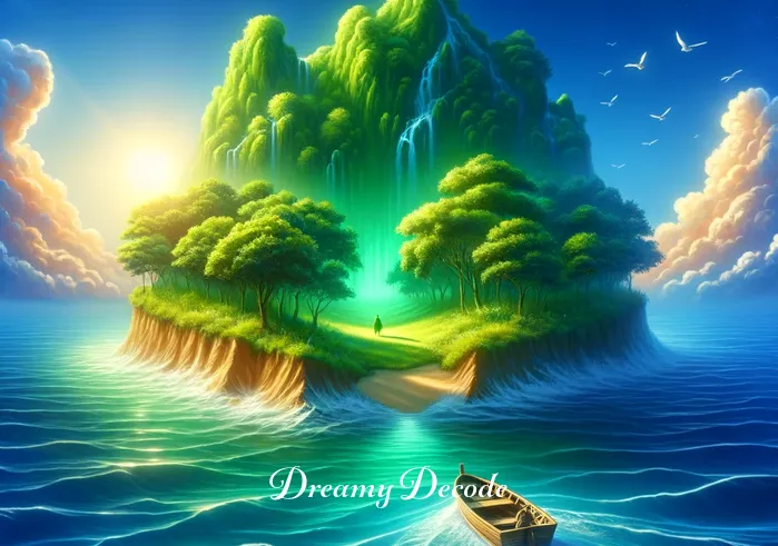 blue ocean dream meaning _ The final image depicts the boat reaching an island lush with greenery, surrounded by the vibrant blue sea. The island represents a destination or goal in the dreamer's journey, symbolizing the attainment of insight or resolution. The journey's end is marked by a sense of accomplishment and enlightenment, as the dreamer reaches a new level of understanding in their subconscious exploration.