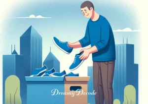 blue shoes dream meaning _ The final scene shows the person placing the blue shoes in a donation box, smiling. This act symbolizes letting go of past journeys and making space for new experiences, highlighting the cycle of growth and change in life.