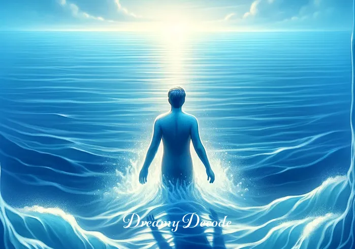 blue water dream meaning _ The final image portrays the person emerging from the water, refreshed and enlightened. They stand on the shore, looking back at the water with a sense of clarity and fulfillment. The scene conveys a feeling of having gained wisdom and a deeper understanding of themselves through the metaphorical journey in the blue water of their dreams.