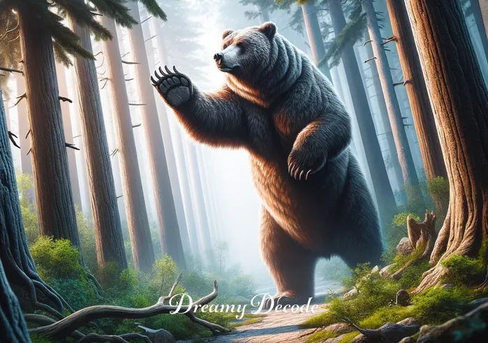 grizzly bear attack dream meaning _ An image showing the bear beginning to stand on its hind legs, not in aggression, but as if reaching for something in the trees. The dreamer