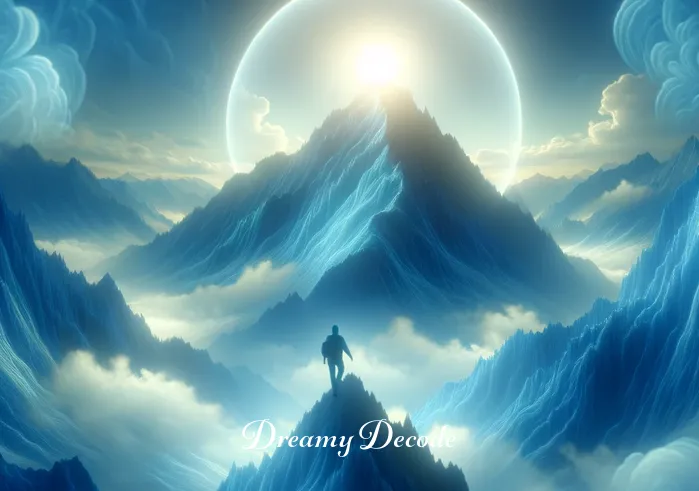 spiritual meaning of blue in a dream _ The dream transitions to a mountainous terrain bathed in a soft blue hue, with the dreamer climbing towards the peak. This symbolizes the pursuit of higher spiritual goals and the overcoming of life