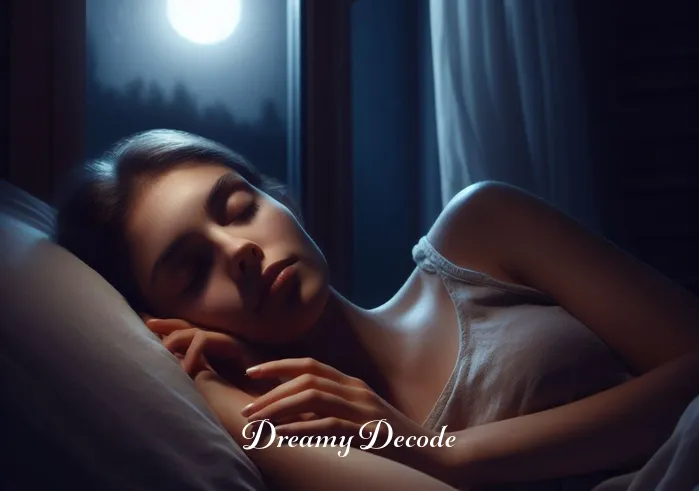 dream of an ex boyfriend meaning _ The same woman now asleep, with a serene expression. The room is dimly lit by moonlight filtering through the window. The scene conveys a sense of calm and quiet, indicative of deep, undisturbed sleep.