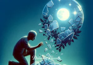 dream meaning breaking glass _ The final image shows the person kneeling and carefully picking up the larger pieces of glass, with a thoughtful and reflective expression. This scene signifies the aftermath of the event, suggesting themes of understanding, healing, and growth that come from interpreting dreams about breaking glass.