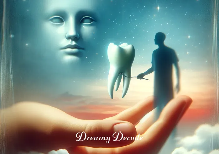 dream meaning teeth breaking _ In the dream, the person witnesses a tooth gently falling into their hand. The scene is serene and not distressing, focusing on the tooth