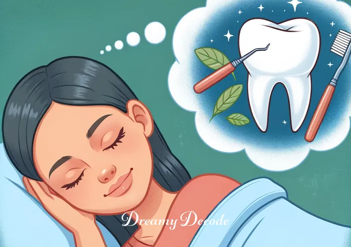 dream of breaking teeth spiritual meaning _ The final scene shows the dreamer peacefully asleep, with a gentle smile. Above them, a dream bubble depicts a fully restored, strong tooth, symbolizing personal growth and the overcoming of fears.