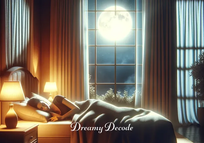 broken leg dream meaning _ A serene bedroom at night, with a person peacefully sleeping under soft moonlight filtering through the window, symbolizing the beginning of a dream.