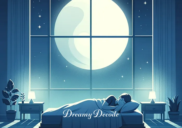 broken teeth dream meaning islam _ A serene night scene with a clear sky and a bright full moon. In the foreground, a person is peacefully sleeping in a cozy bedroom, with soft moonlight filtering through the window and casting gentle shadows. The atmosphere is calm and tranquil, symbolizing the onset of a dream.
