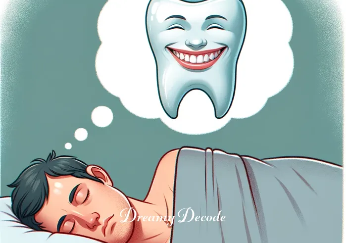 broken tooth dream meaning _ The same sleeping individual, now with a slight frown, as the dream takes a turn. In the dream, visualized in a thought bubble, there