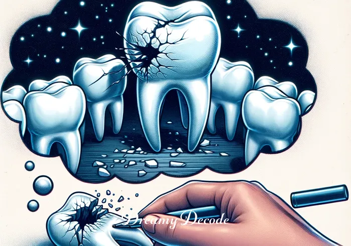 broken tooth dream meaning _ The dream sequence intensifies, depicted in the thought bubble showing the cracked tooth now broken, amidst an otherwise perfect set of teeth. This represents the dream