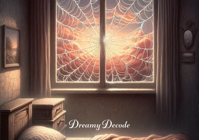 seeing broken glass in dream meaning _ The same window now showing a small, spiderweb-like crack, subtly hinting at the onset of change or realization in the dreamer