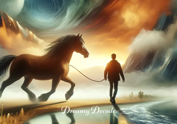 brown horse dream meaning _ The dream evolves to show the brown horse leading the person to a serene river, reflecting a moment of introspection and emotional clarity. This represents the dreamer