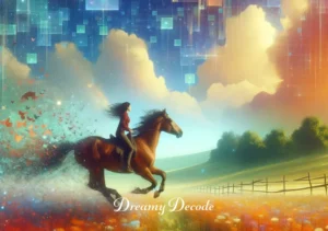 brown horse dream meaning in hindi _ The final scene illustrates a dreamlike quality, with the person riding the brown horse, galloping freely across the meadow. The scene conveys a sense of liberation and joy, symbolizing the fulfillment of aspirations and the overcoming of obstacles in one's life journey.