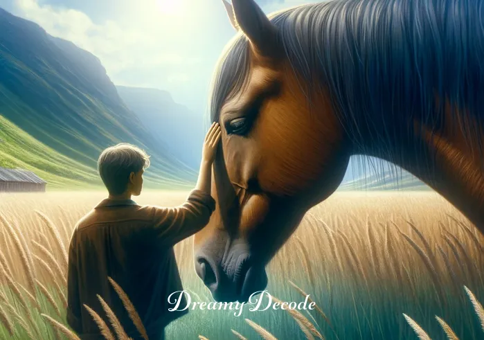 brown horse in dream meaning _ The person reaches out to gently touch the horse