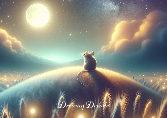 brown mouse dream meaning _ A dreamy landscape with soft, glowing moonlight illuminating a field. In the center, the brown mouse sits atop a gentle hillock, gazing at the stars above. This image symbolizes contemplation and reflection, suggesting a journey of self-discovery.