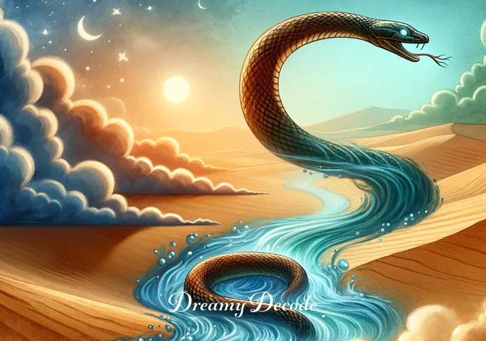 brown snake dream meaning islam _ In the dream, the brown snake transforms into a gentle stream of water flowing through the desert, illustrating a transition from fear to tranquility, a common interpretation in Islamic dream symbolism.