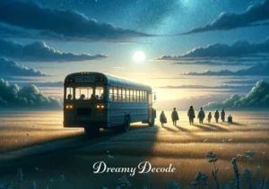 dream meaning bus _ The final scene shows the bus reaching its destination, a serene and beautiful field under a starry sky. Passengers are disembarking, each looking refreshed and thoughtful, as if they have gained new insights from their journey. The bus sits quietly, its journey complete, symbolizing the end of a dream and the return to waking life.