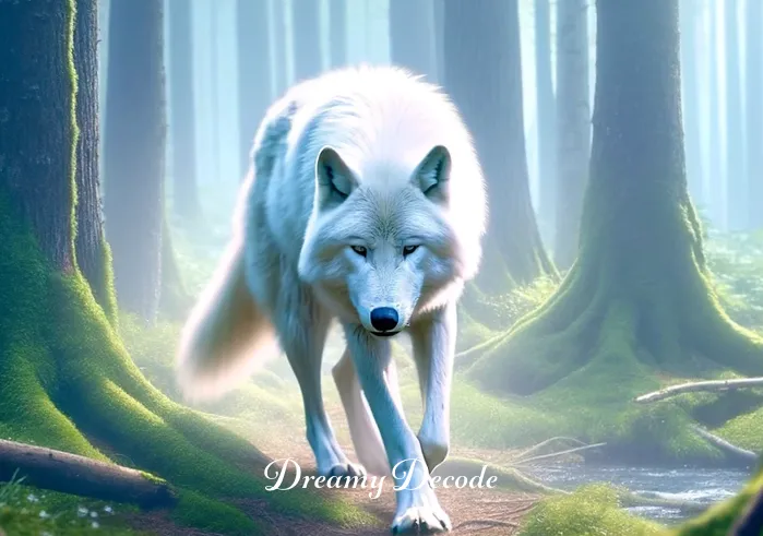 white wolf attack dream meaning _ The white wolf begins to move gracefully towards the dreamer, its paws barely making a sound on the forest floor. The wolf