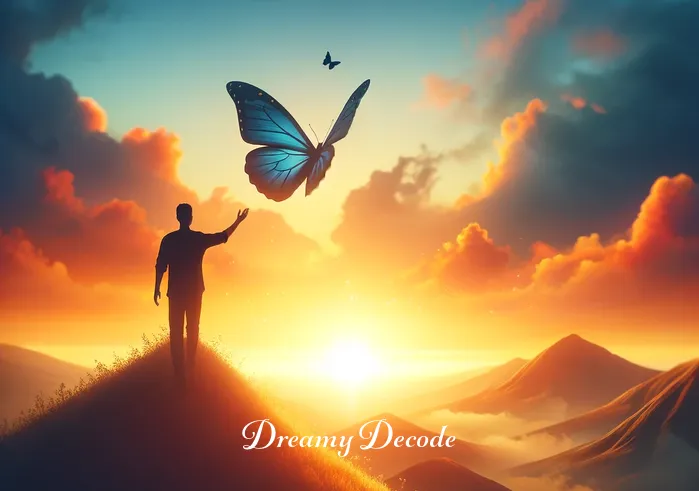 dream of butterfly meaning _ The same individual now seated under a tree, surrounded by a flurry of colorful butterflies, each representing different facets of their dreams and aspirations, suggesting a deeper immersion into understanding the symbolic meanings of their dreams.