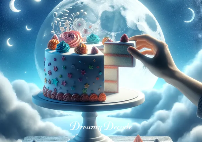 eating cake in dream meaning _ The individual is now seen taking a slice of the cake, signifying the act of indulging in and embracing the positive aspects of one
