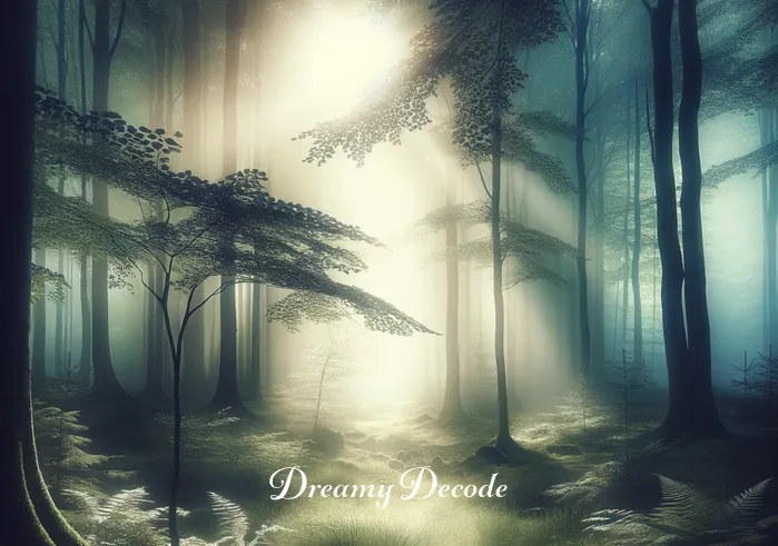 spiritual meaning of hearing your name called in a dream _ The dream landscape transforms into a tranquil forest glade, bathed in ethereal light. A gentle breeze stirs the leaves, creating a soothing sound. The scene embodies a spiritual retreat, setting the stage for a deeper dream experience.