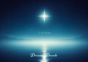 if i can dream elvis meaning _ A serene night sky with a single bright star shining above a calm sea, symbolizing the enduring message of hope and aspiration at the end of Elvis Presley's "If I Can Dream," suggesting a hopeful future amidst a world of challenges.