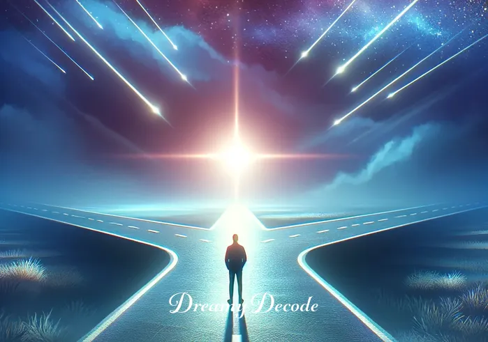 if i can dream song meaning _ A lone figure standing at a crossroads, looking towards a brightly lit path, illustrating the moment of decision and determination to follow one