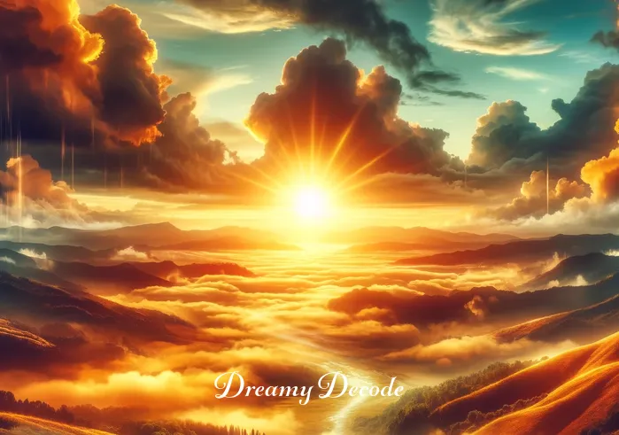 if i can dream song meaning _ A vibrant sunrise breaking through dark clouds, casting a warm, golden light over a rejuvenated landscape, embodying the song's culmination of hope and realization of dreams.