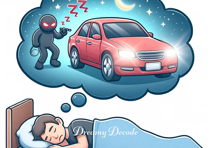 car stolen in dream meaning _ The same sleeping person, now with the dream bubble showing the car