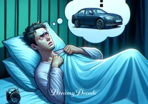 car stolen in dream meaning _ The final image shows the person waking up from their sleep, looking confused and concerned, symbolizing the end of the dream and the lingering feelings about the stolen car.