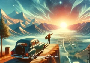 dream meaning of car _ The final dream image shows the car reaching a scenic overlook, with the individual stepping out to admire the expansive view. This represents the achievement of goals and a broadened perspective, a metaphor for personal growth and the attainment of aspirations.