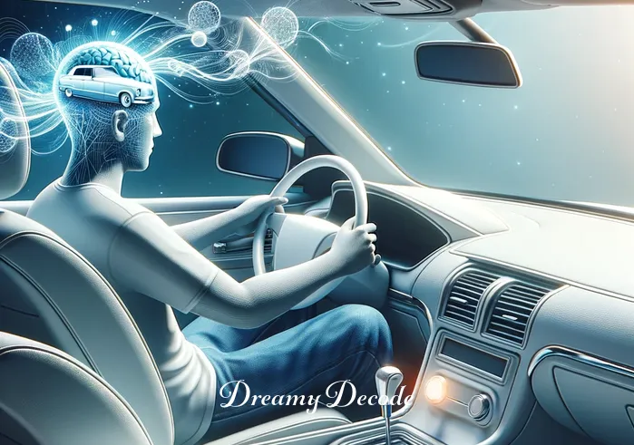 white car in dream meaning _ The individual is now inside the white car, hands on the steering wheel, ready to drive. The car