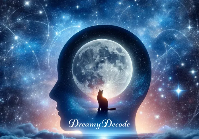 cat dying dream meaning islam _ A gentle transition to a serene, moonlit night sky with stars, symbolizing the dreamer