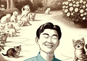 dead cat dream meaning _ The final scene shows the dreamer smiling softly, surrounded by new, playful kittens in the same garden, signifying renewal, hope, and the ongoing cycle of life and dreams. The garden is bright and filled with sunlight, reflecting a sense of peace and acceptance.