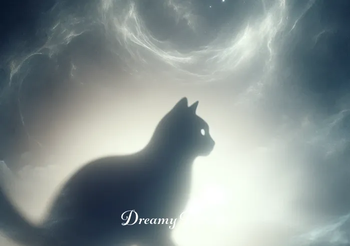 dead cat dream meaning auntyflo _ A dream sequence where a shadowy figure of a cat is seen, symbolizing the appearance of a cat in a dream. The cat