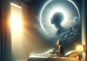 dead cat dream meaning auntyflo _ A depiction of a person waking from the dream, sitting up in bed with a contemplative expression. The room is now bathed in the soft light of dawn, symbolizing awakening and reflection on the dream's meaning.