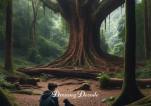 dream meaning cat _ The final scene shows the dreamer sitting under a large, ancient tree in a serene forest clearing. The black cat curls up in their lap, purring contentedly. The dreamer is surrounded by a sense of deep understanding and connection with the mysterious feline.