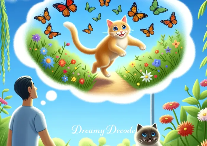 injured cat dream meaning _ The final scene shows the cat, now healthy and energetic, playfully chasing butterflies in the garden. The person watches with a smile, indicating a sense of accomplishment and emotional fulfillment. The dream ends on a positive note, suggesting recovery and rejuvenation.