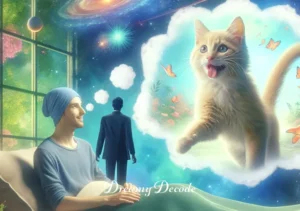 sick cat dream meaning _ Finally, the dream transforms into a hopeful scene where the once sick cat is now lively and playful, symbolizing recovery or overcoming challenges. The dreamer watches with a smile, indicating a positive resolution in the dream narrative.