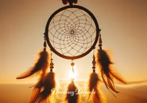 dream catcher color meaning _ The final image in the series features the dream catcher being held up against a clear sky at sunrise. The dream catcher is predominantly yellow, signifying optimism and energy. The early morning light creates a radiant effect, casting a soft glow on the dream catcher and emphasizing its hopeful and energetic symbolism.
