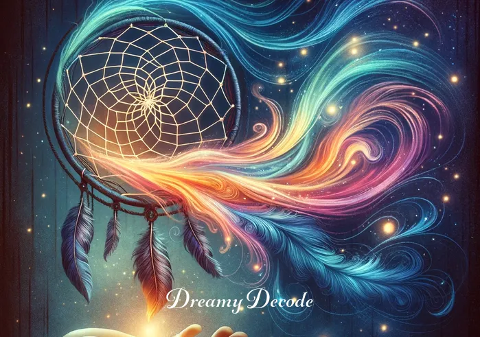 dream catcher dream meaning _ A dream turning into a gentle swirl of colors caught in the dream catcher