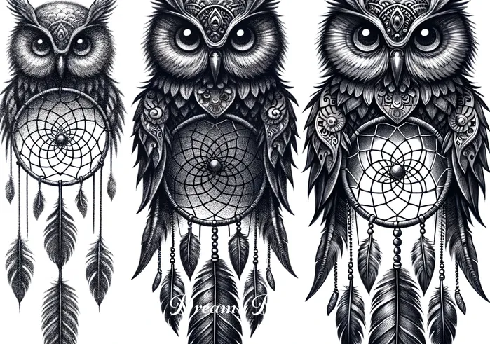 owl dream catcher tattoo meaning _ The tattoo design progresses with intricate details being added to the owl