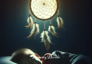 the meaning of a dream catcher _ A child peacefully sleeping under a dream catcher, with gentle moonlight illuminating its silhouette casting soft shadows, symbolizing protection and tranquility in the child's dreams.